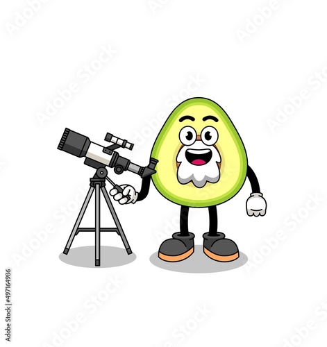 Illustration of avocado mascot as an astronomer