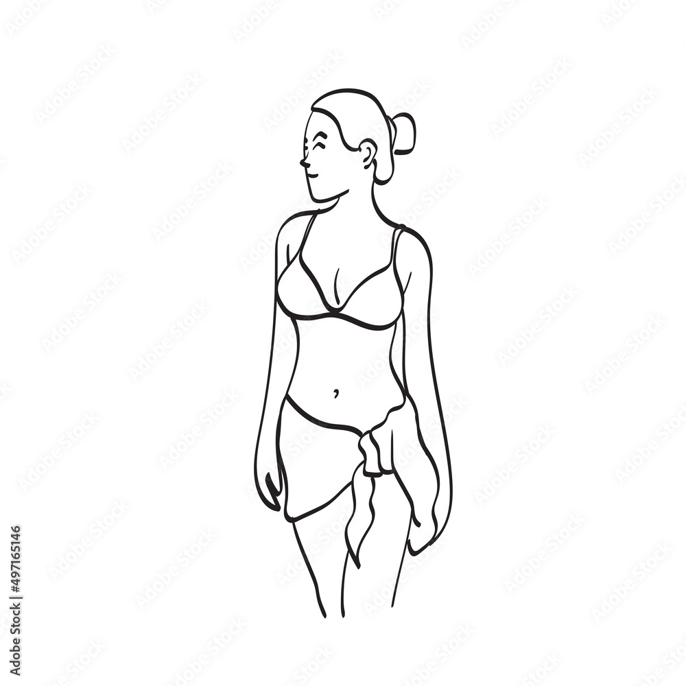 line art woman in bikini illustration vector hand drawn isolated on white background