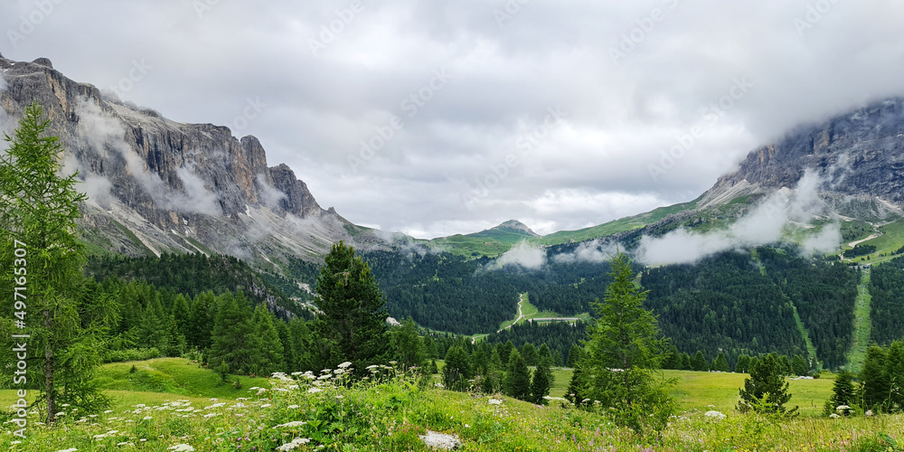 Clouds in the mountains landscape , beautiful nature background , green trees