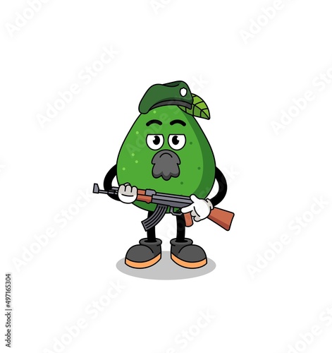 Character cartoon of avocado fruit as a special force