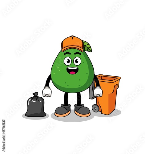 Illustration of avocado fruit cartoon as a garbage collector