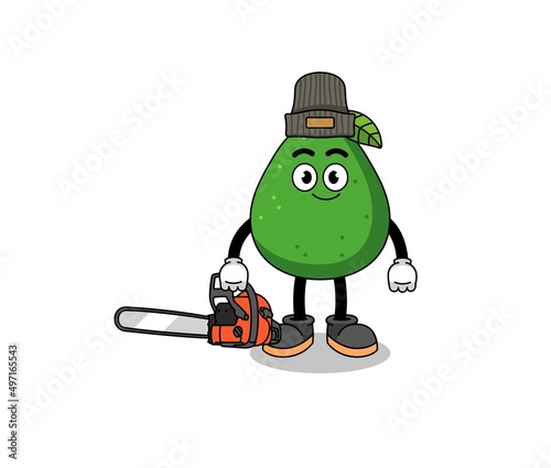 avocado fruit illustration cartoon as a lumberjack