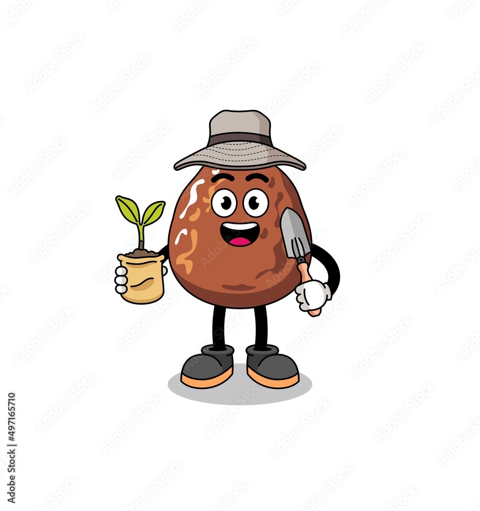 Illustration of date fruit cartoon holding a plant seed Illustration of date fruit cartoon holding a plant seed