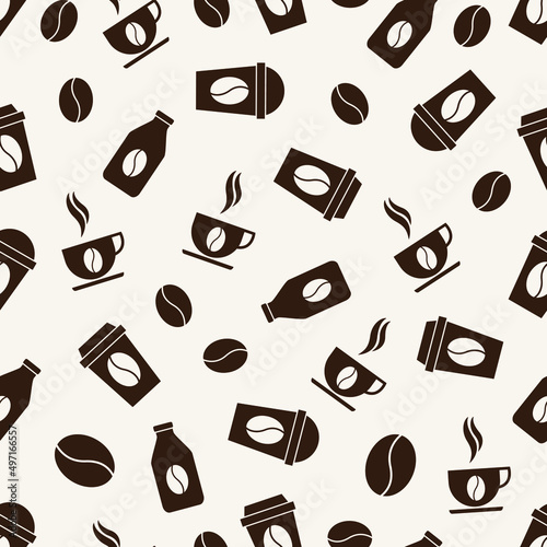 Seamless pattern of coffee beans and coffee bottles for coffee shop backgrounds  cafe decorations  dining venues and culinary events. coffee theme fabric pattern