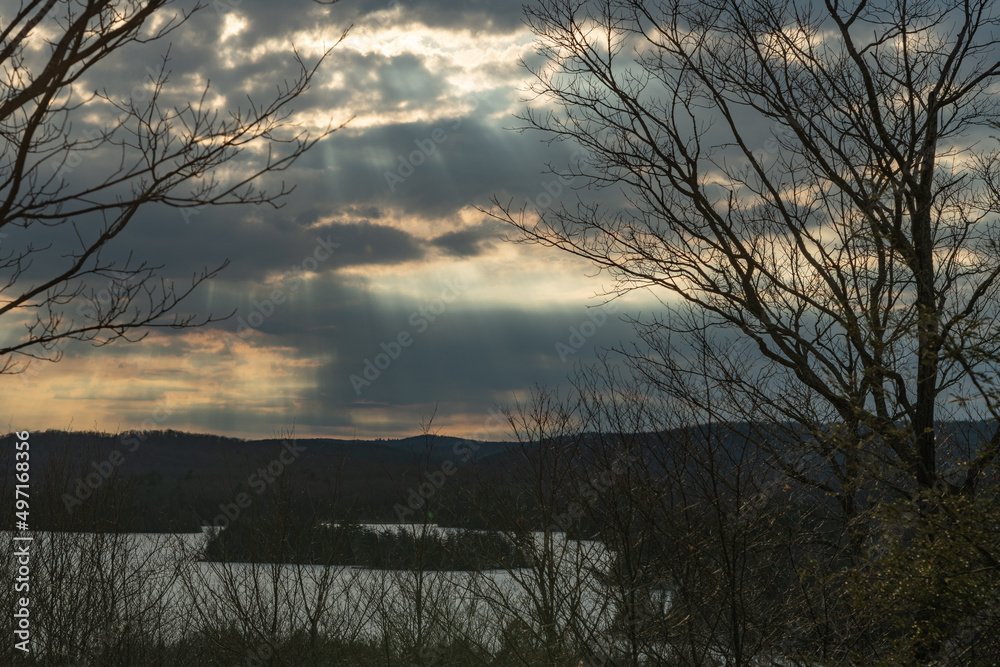Sunset over the Lake in Early Spring