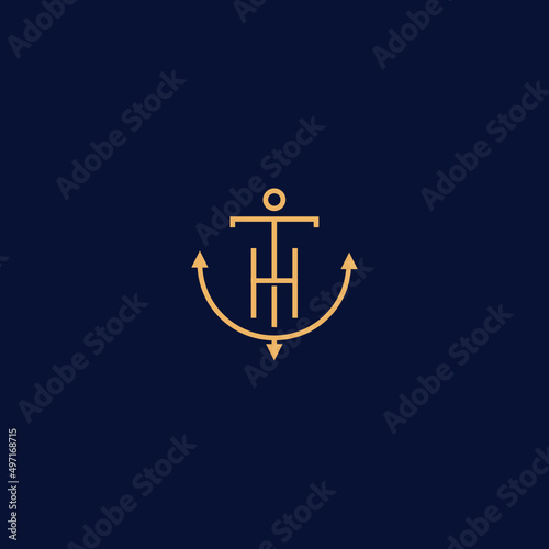 Monogram of Initial Letter TH HT Sailor Anchor Maritime Marine Ship Nautical Logo template