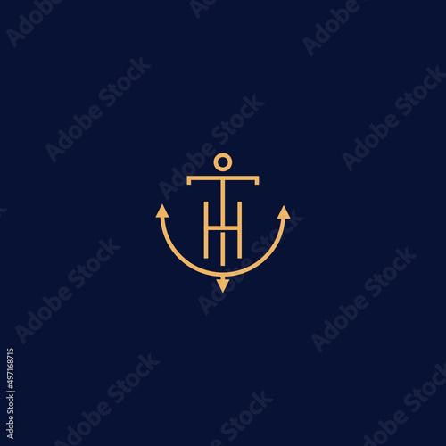 Monogram of Initial Letter TH HT  Sailor Anchor Maritime Marine Ship Nautical Logo template