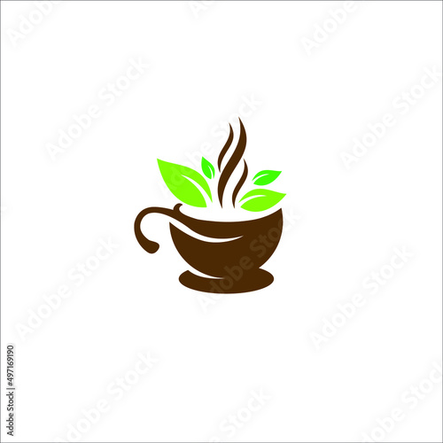 The logo design is combination cup coffee and leaf for health