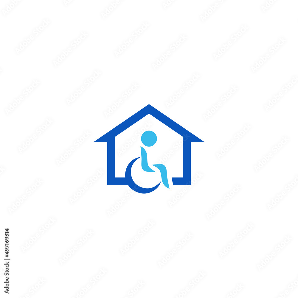 The Logo design for disability home. It's combination man in wheelchair and house The Logo design for disability home. It's combination man in wheelchair and house