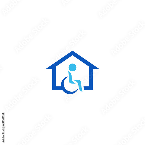 The Logo design for disability home. It's combination man in wheelchair and house