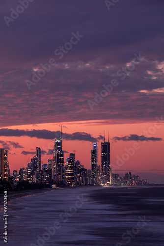 Cloudy orange sunset skies over Gold Coast, Australia. View from Miami Lookout © Bostock