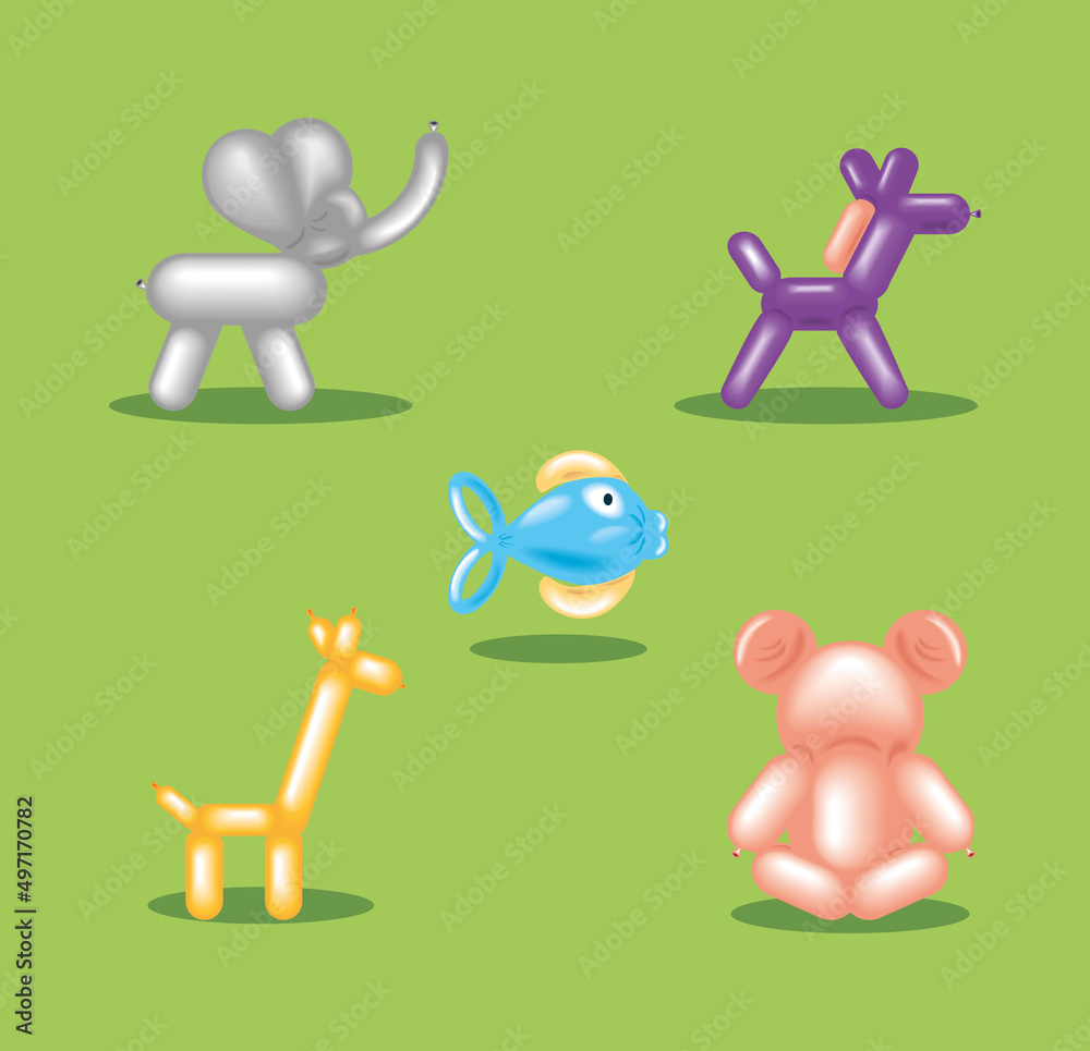 icons collection animals balloons