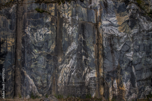 Ruskeala gray marble, cut texture, Ruskeala Mountain Park