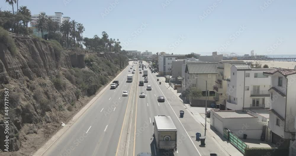Pacific Coast Highway aerial with Santa Monica Pier in the backgroun Pacific Coast Highway aerial with Santa Monica Pier in the backgroun