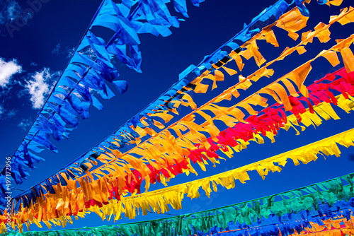Colorful ribbons and flags in the wind