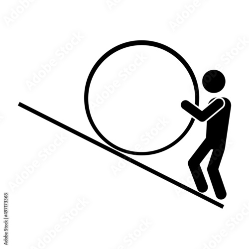 Cartoon sisyphus is pushing for concept design. Vector illustration. stock image.