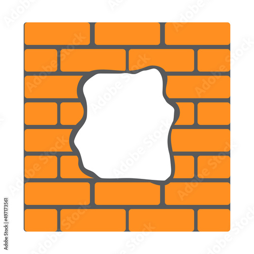 Cartoon pattern with red brick wall hole on white background. Vector illustration. stock image.