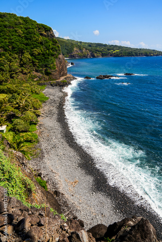 Rocky beach of Kalepa Gulch along the Piilani Highway in the southeast of Maui island in Hawaii - Wild abandoned bay in Polynesia photo