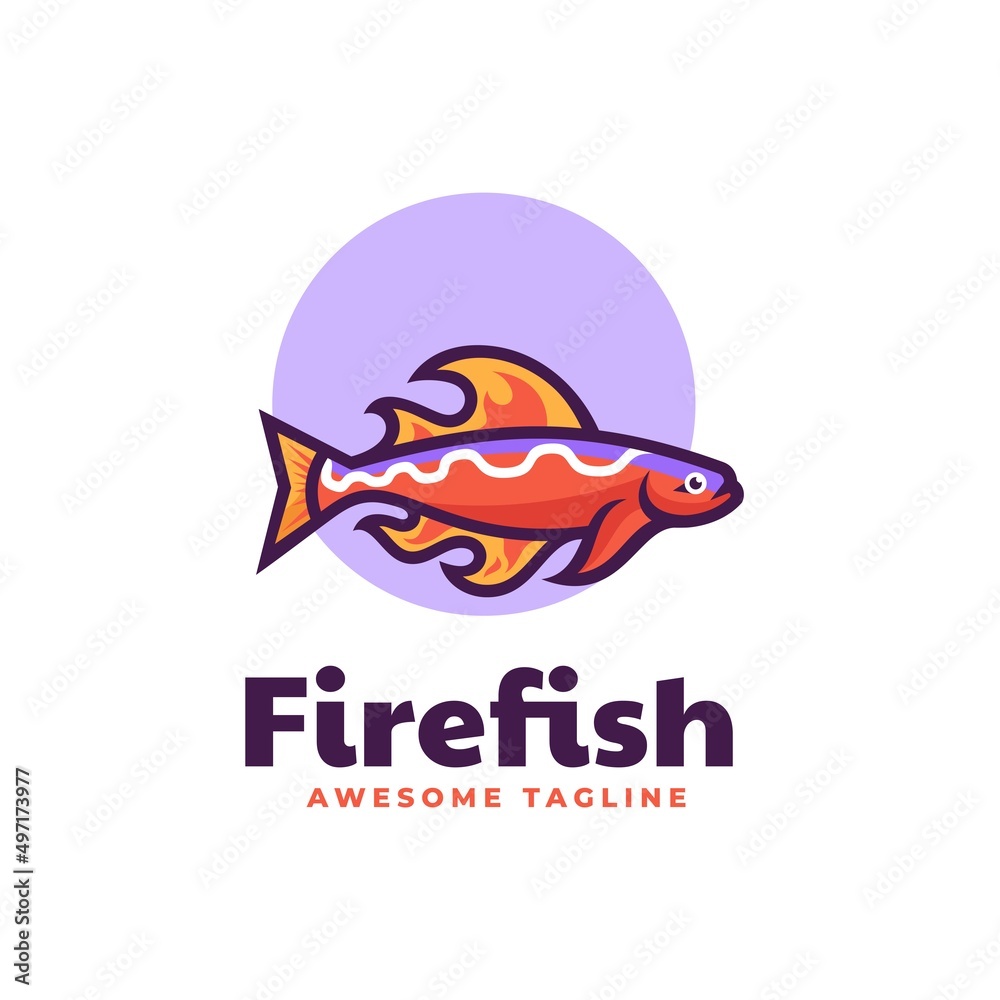 Vector Logo Illustration Fire Fish Simple Mascot Logo