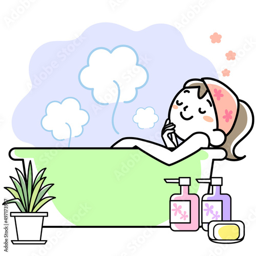 入浴してリラックスする若い女性