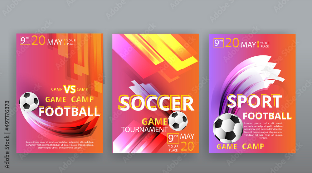 Fototapeta premium Football or Soccer competition vector flyer template, realistic football ball,