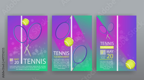 Tennis  flyer vector template, ball and racquet,