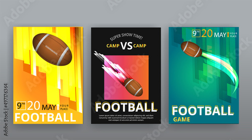 football competition vector flyer template, realistic American football equipment