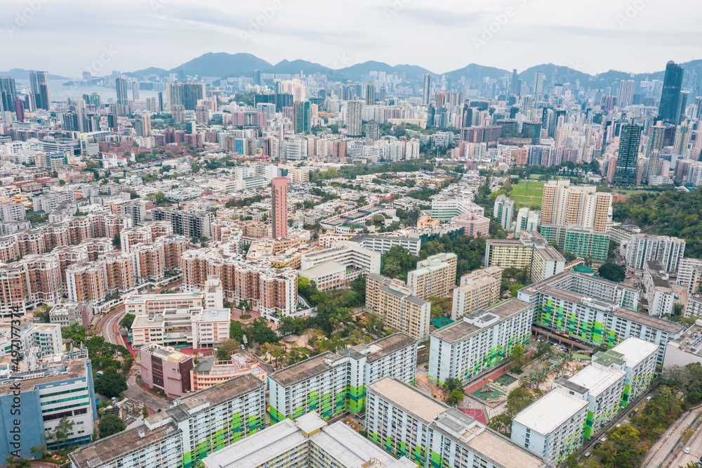 Aerial view of Kowloon, Hong Kong