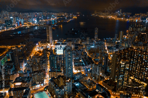 Aerial view of City, Kowloon, Hong Kong, Asia © gormakuma