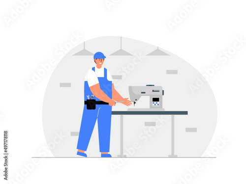 A convection worker ready to work with a sewing machine. Ai vector illustration
