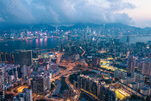 Aerial view of City, Kowloon, Hong Kong, Asia © gormakuma
