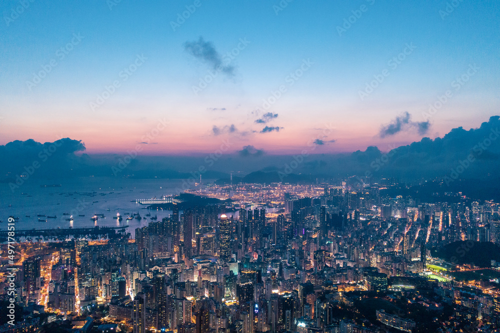 Aerial view of City, Kowloon, Hong Kong, Asia