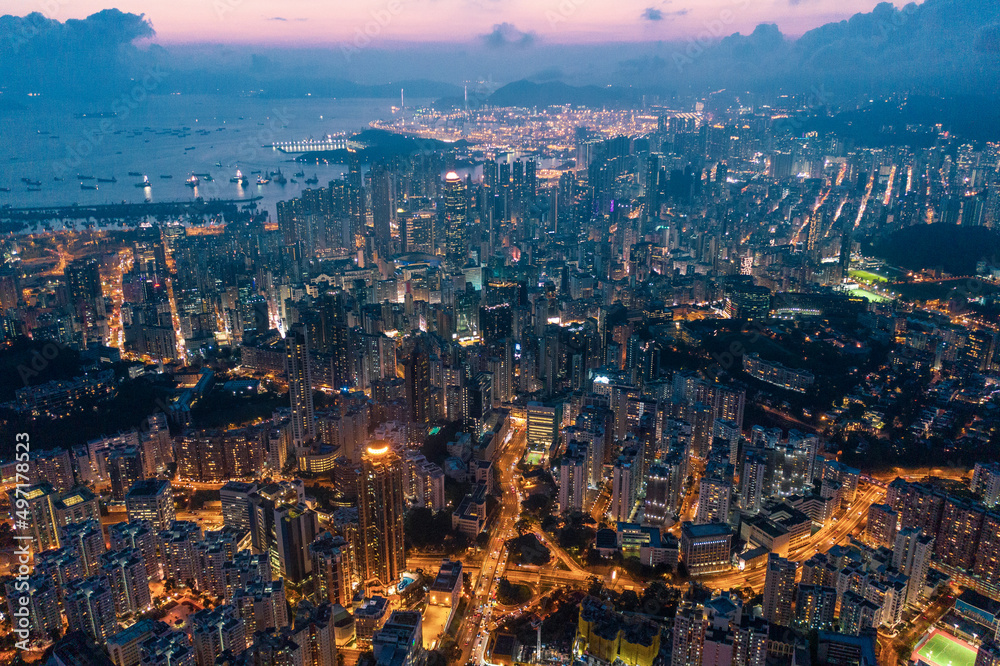 Fototapeta premium Aerial view of City, Kowloon, Hong Kong, Asia