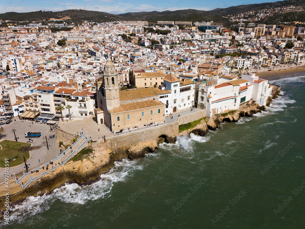 Aerial view of the beautiful town of Sitges in Spain, Europe