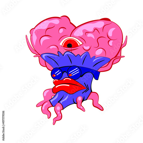 Fantasy monster mega brain, game character design. Vector illustration