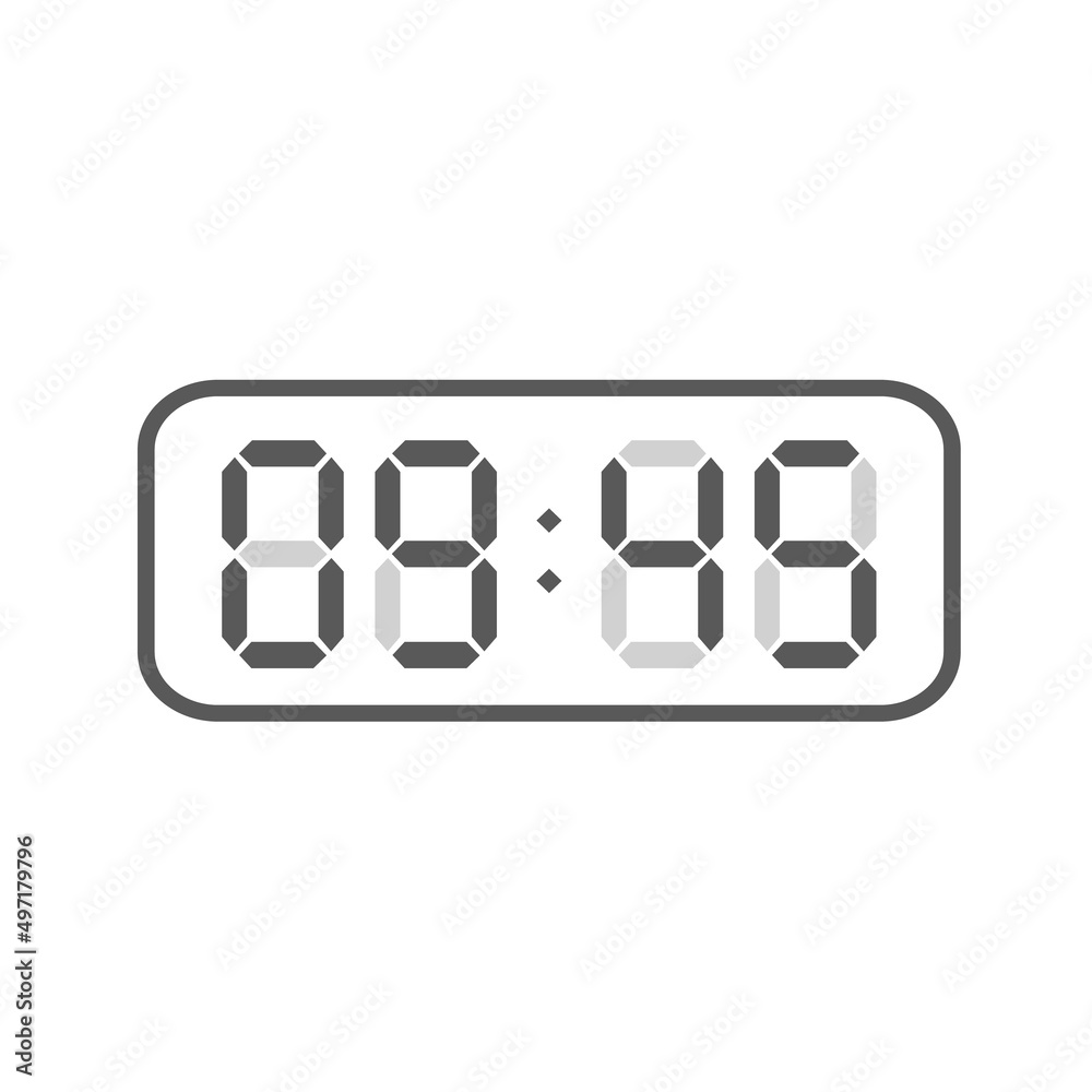 vector illustration of digital clock template, digital numbers have shadows, editable.