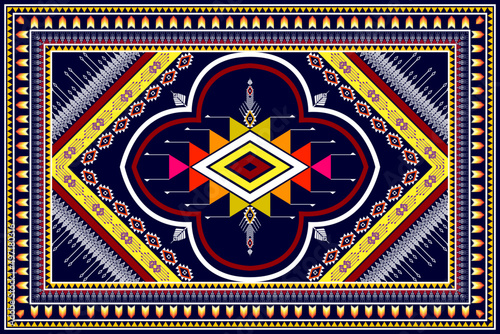 Abstract rug geometric ethnic pattern design. Tribal boho native ethnic traditional embroidery vector background. Aztec fabric carpet mandala ornament ethnic chevron textile decoration wallpaper.