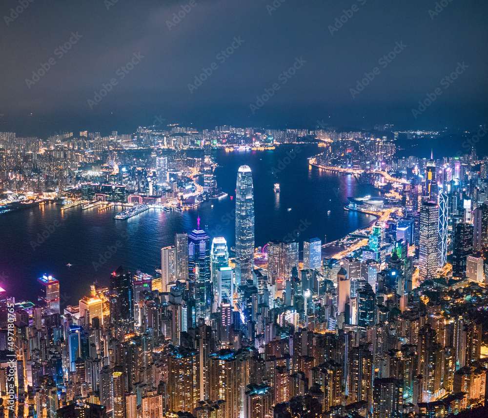 Victoria Harbour, Hong Kong cityscape at night