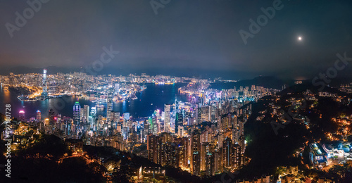Canvas Print 13 Sept 2019 - Hong Kong: Victoria Harbour, Hong Kong cityscape at night