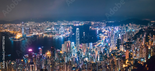 Canvas Print Victoria Harbour, Hong Kong cityscape at night