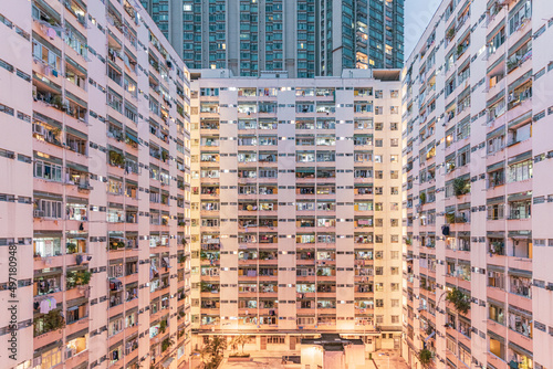 iconic hong kong residential area  Public Housing from last century  shot at evening
