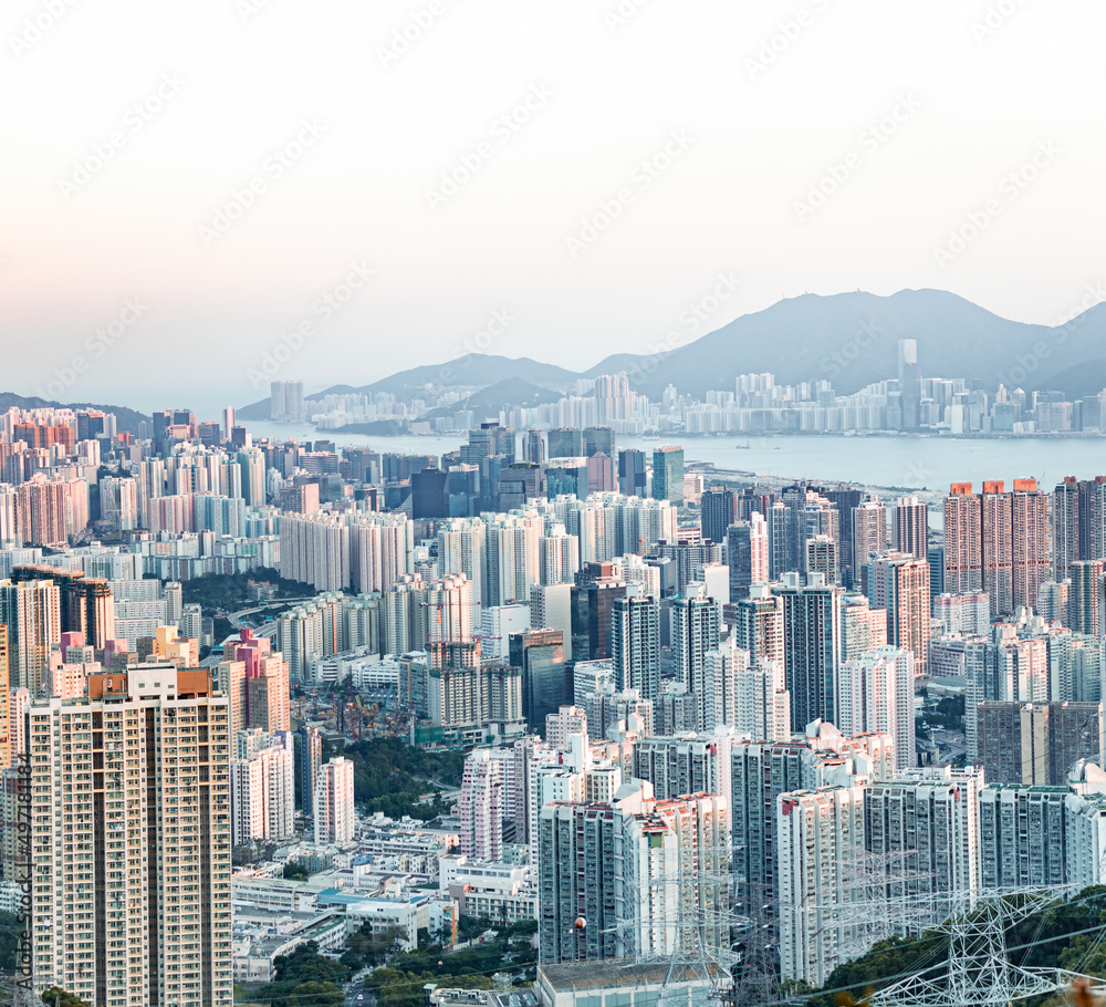 Naklejka premium 22 Sept 2019 - Hong Kong: Cityscape of downtown, Kowloon, Hong Kong, Daytime