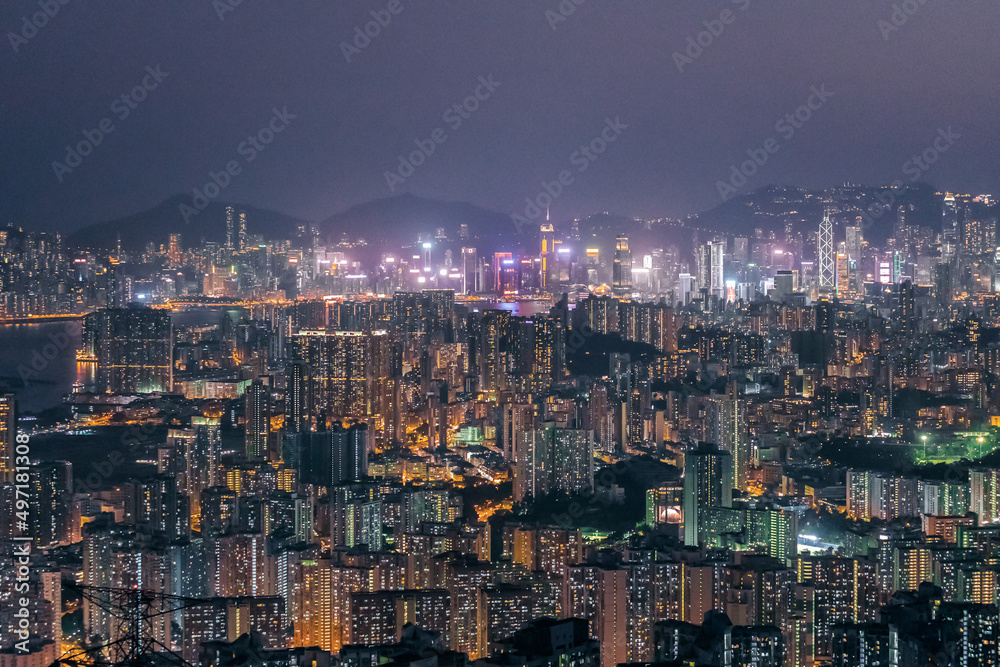 Iconic view of cityscape of Hong Kong at night