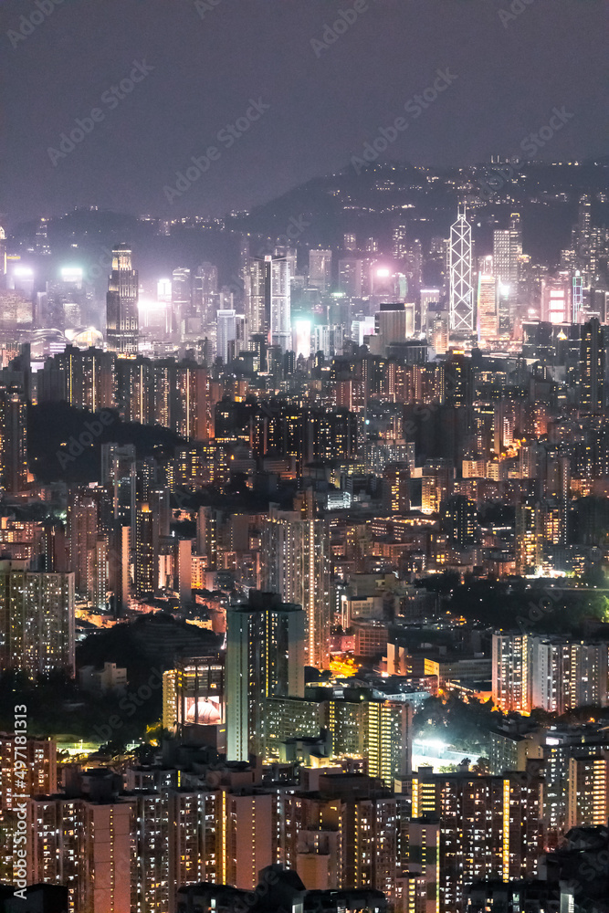 Iconic view of cityscape of Hong Kong at night
