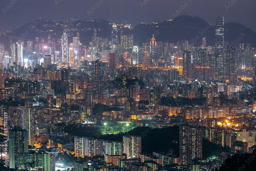 Iconic view of cityscape of Hong Kong at night