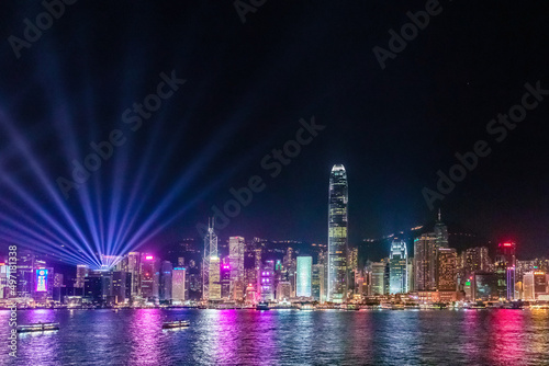 28 Sept 2019 - Hong Kong: Hong Kong cityscape, with Bank of China, HSBC, Two International Finance Centre, Observation Wheel.