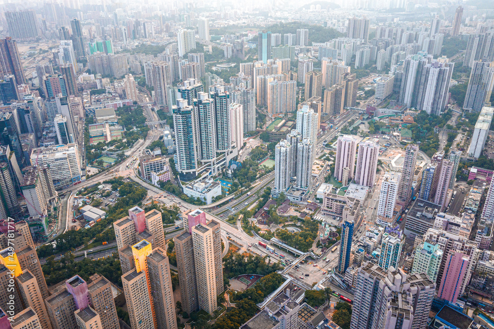 Aerial View of Urban district, Kowloon, Hong Kong