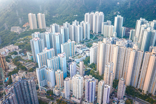 Aerial View of Urban district  Kowloon  Hong Kong