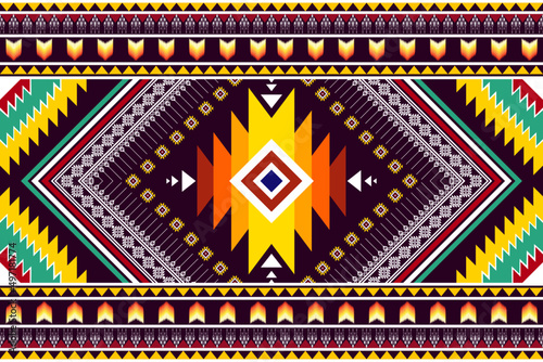 Abstract geometric ethnic pattern design. Aztec fabric carpet mandala ornament ethnic chevron textile decoration wallpaper. Tribal boho native ethnic traditional embroidery vector background 