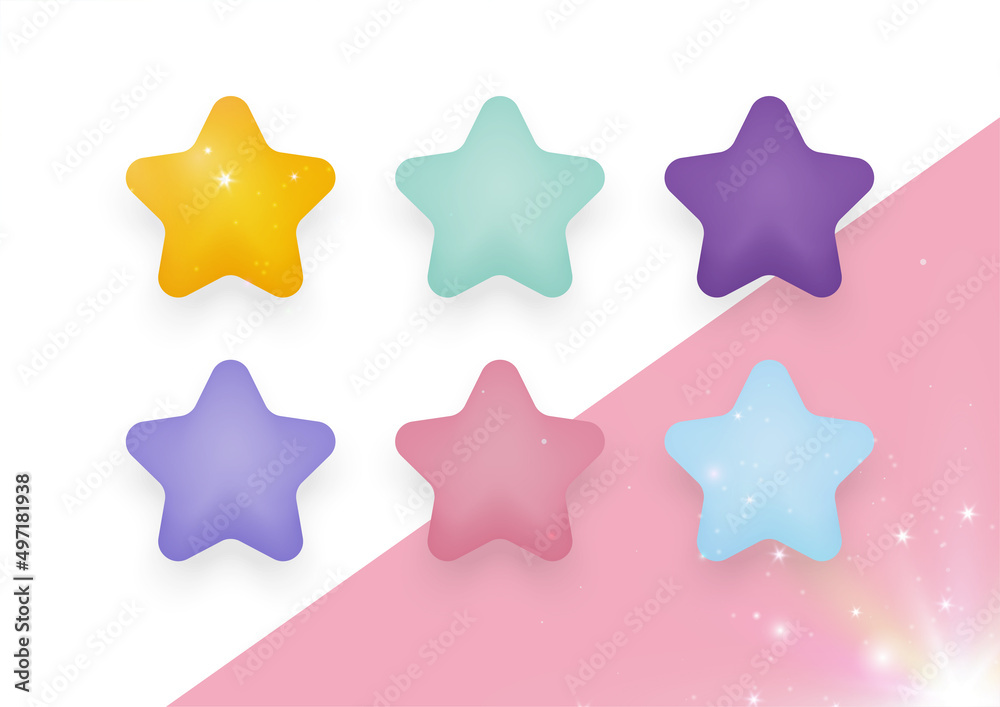 Set of star vectors in cute cartoon colorful style. Vector illustration.